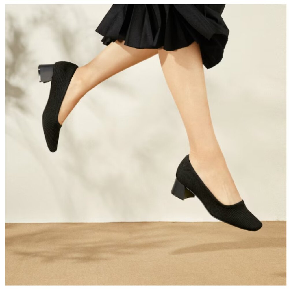 Vivaia Melody Square Toe Chunky Heel‎ Stretch Knit Shoes 41